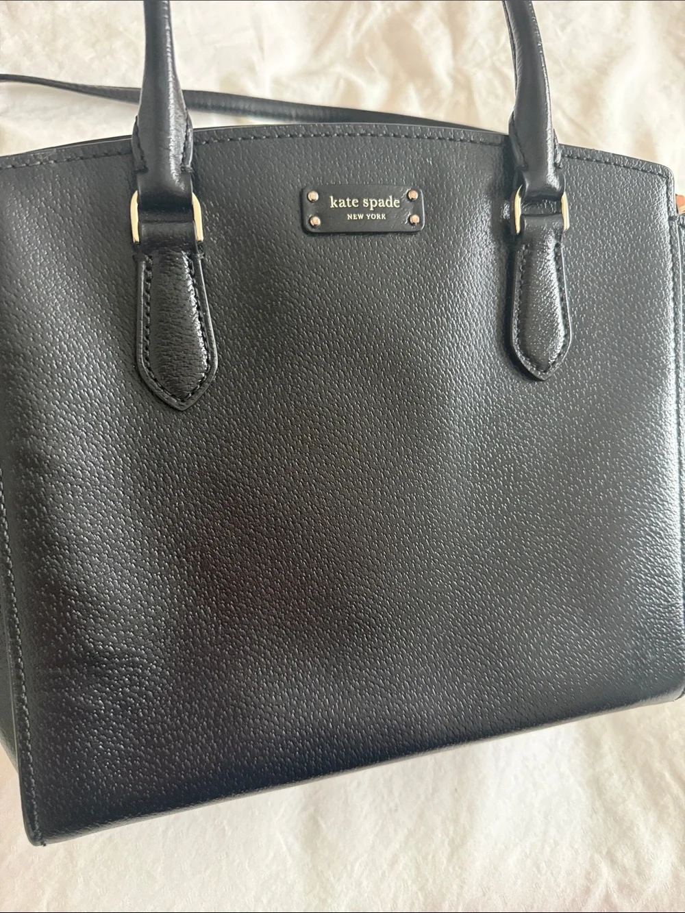 kate spade Black Pebbled Leather Satchel with Top Handles